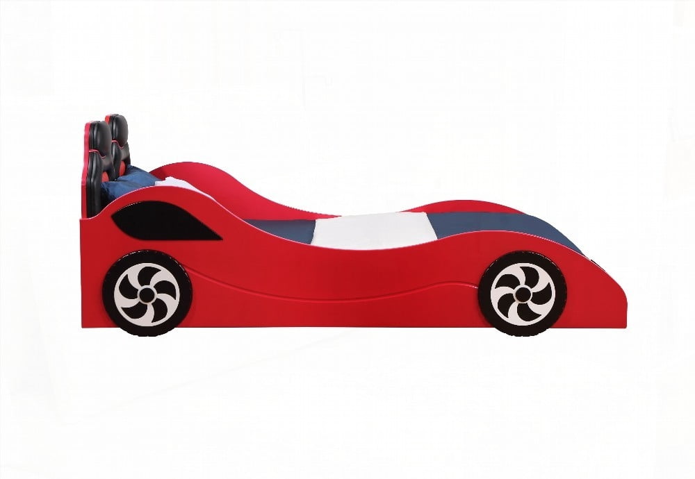 Colen Red-Twin Car Bed: Stylish, Comfortable, Wheels & LED