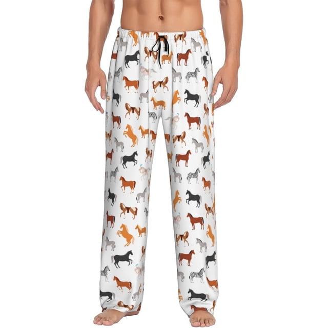 Fotbe Horses Pantalones de Pijama para Hombre, Pantalones de Dormir, Pantalones de Casa con Cintura Ajustable y Bolsillos-Large