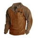 thumbnail image 2 of Blusa y camisa de manga larga con cuello alto para hombre, estilo casual, con estampado de palmeras color cacao, deportiva, con cuello alto, botones y patchwork, de poliéster., 2 of 5
