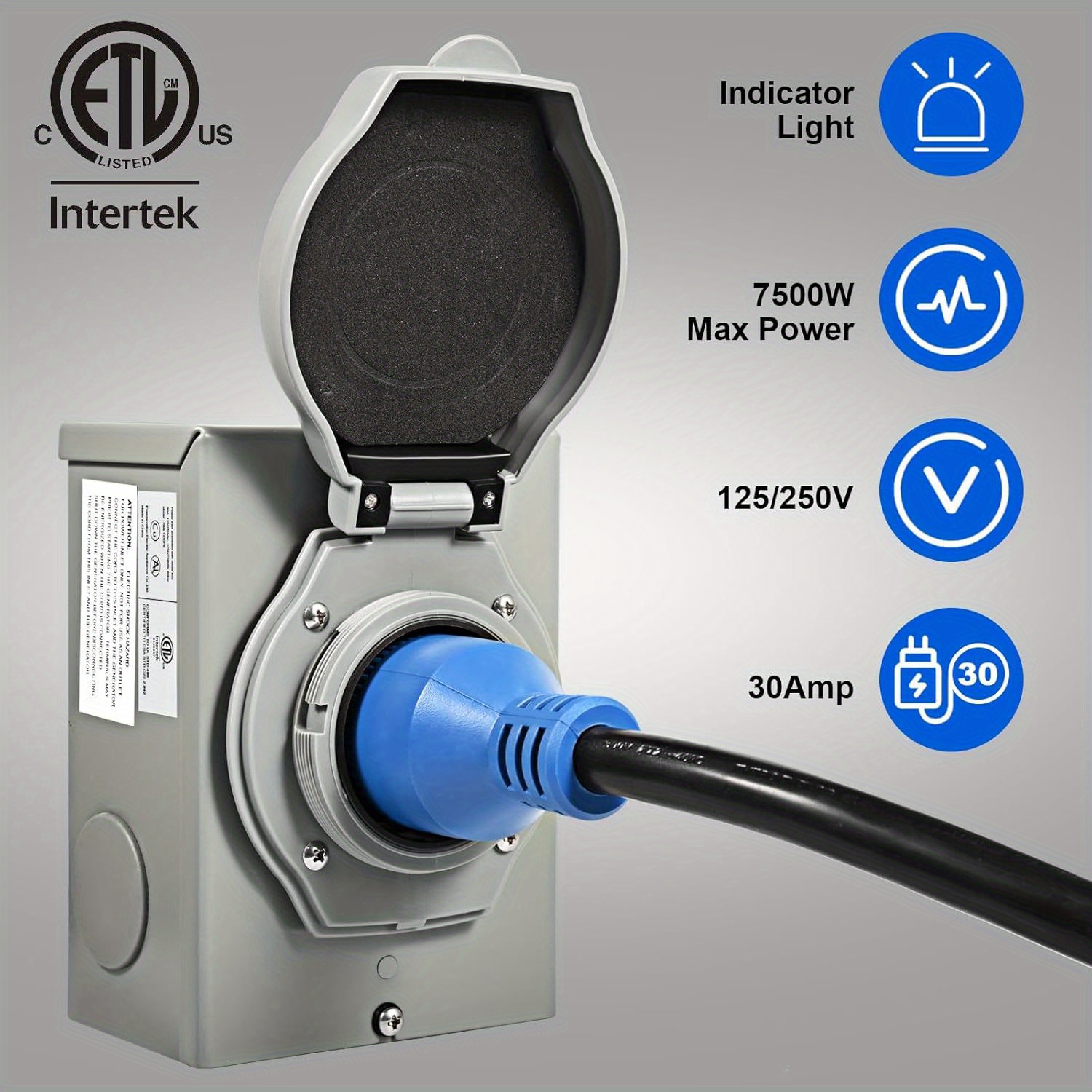 Eurekaly 30/50 Amp Generator Cord And Power Inlet Box, 15ft Generator Cords 30/50 Amp, 125V/250V Generator Power Cord NEMA L14-30P to L14-30R, Twist Lock Connector