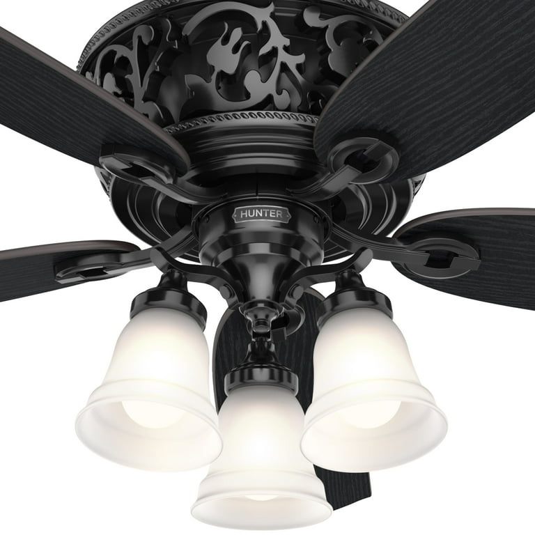 Hunter 54” Casual Matte Black Ceiling Fan – LED Light, Remote Control, 3 Blades, Indoor/Outdoor, Refurbished