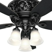 Hunter 54 inch Indoor Ceiling Fan with LED Lights and Remote Control - Standard Mount Black Ceiling Fan, 5 Blades, For Bedroom, Living Room, or Kitchen, Quiet - Promenade 59545, Gloss Black