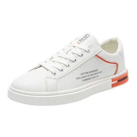 

Men s Fashion Round Toe Lace Up Leather White Shoes Casual Comfortable Breathable Sneakers