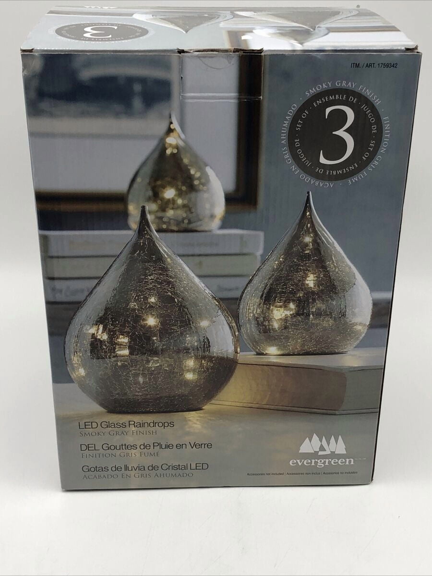 Evergreen LED Glass Raindrops, Set of 3 (Gray)