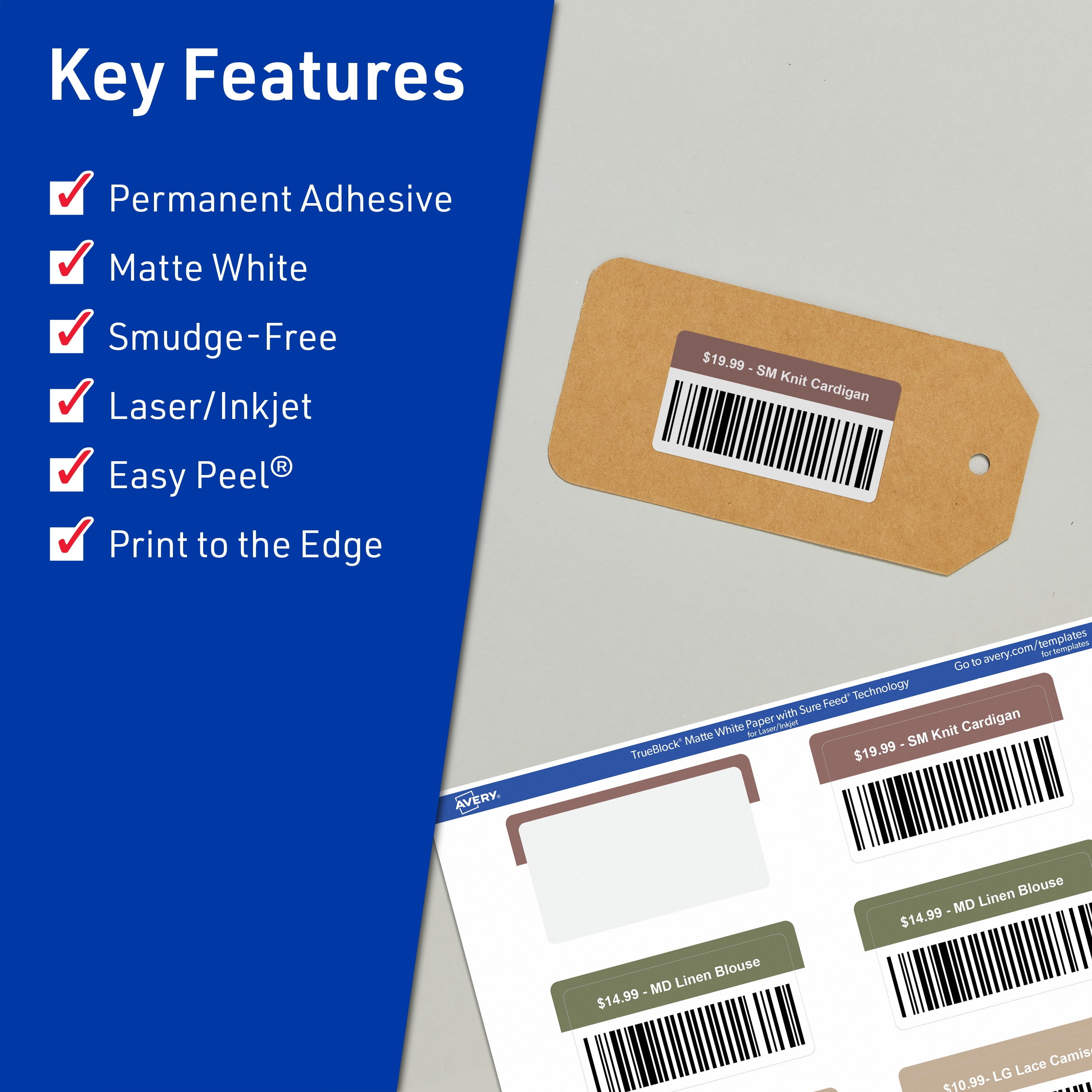 Avery TrueBlock Rectangle Labels, 1" x 3", 800ct