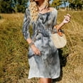 thumbnail image 3 of Watercolor Wolf Portrait Women's 3/4 Sleeve Dresses Elegant A-Line Midi Dress Flare Summer Casual Sundress, 3 of 9