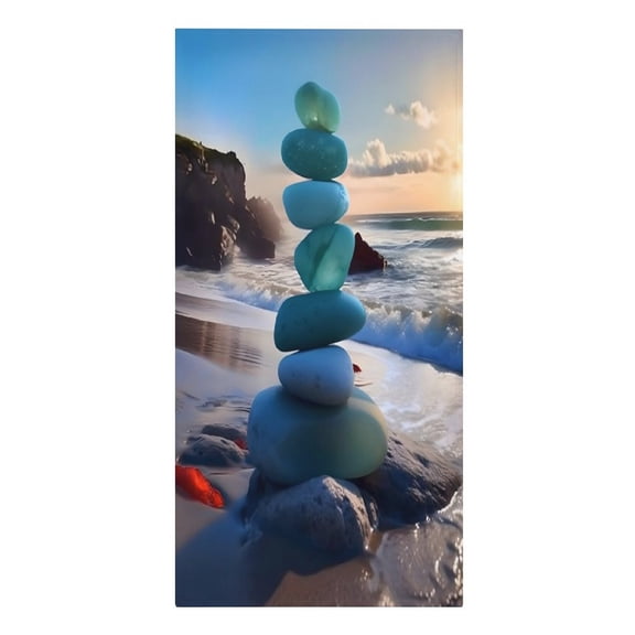 RKSupls Stacked Zen Stones Beach Sunset Microfiber Beach Towel Absorbent Compact Towels for Swimming Pool Beach Travel Things for Vacation Essentials Adult Gift,61.4×30.3Inch