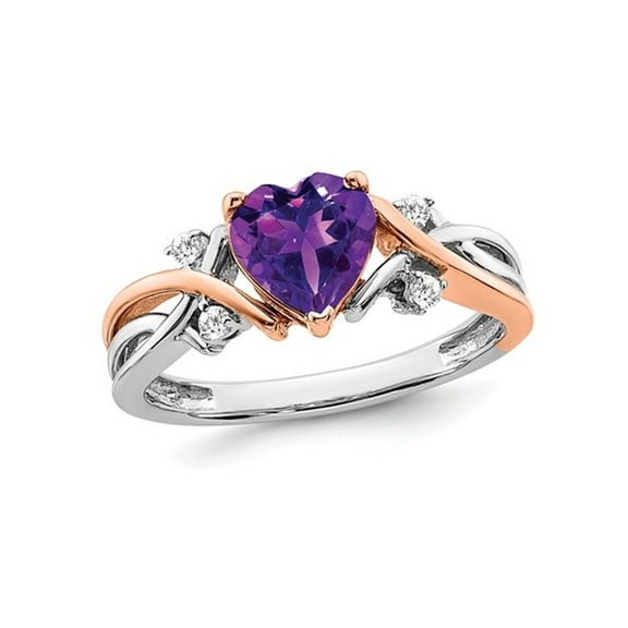 1.12 Carat (Ctw) Amethyst Heart Promise Ring in 14K White and Pink Gold