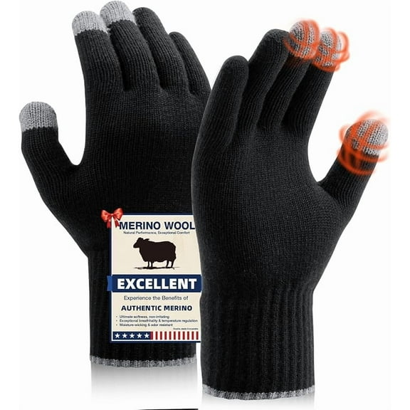 Wool Gloves for Men Women, Touch Screen Warm Glove Liners Thermal Soft Knit Lining for Winter Running Hiking