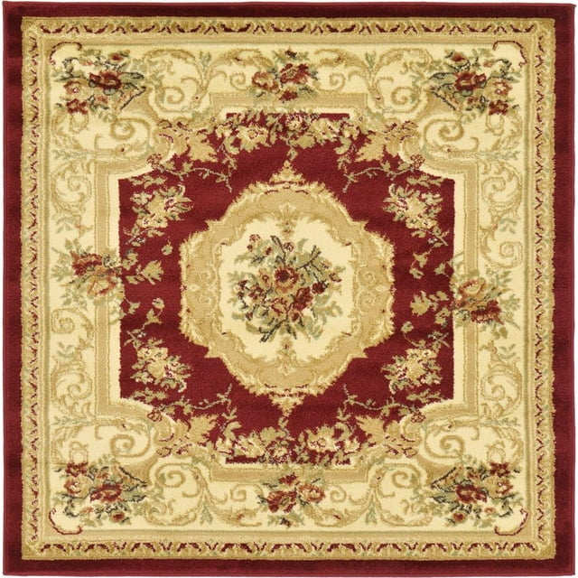Unique Loom Versailles Medallion Motif Rug 4' x 4' Square Burgundy/Ivory