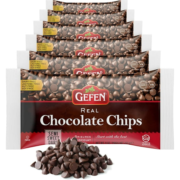Gefen Vegan Semi Sweet Real Dark Chocolate Chips, Dairy Free 9oz (6 Pack),Nut Free, Lactose Free, Kosher, Great for Baking