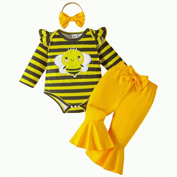mgoYE 6-9 Month Girl Clothes Preemie Baby Girl Clothes Romper Fall Winter Outfits for Girls Cute Bell Bottoms Pant Sets(Yellow,6-9 Months)