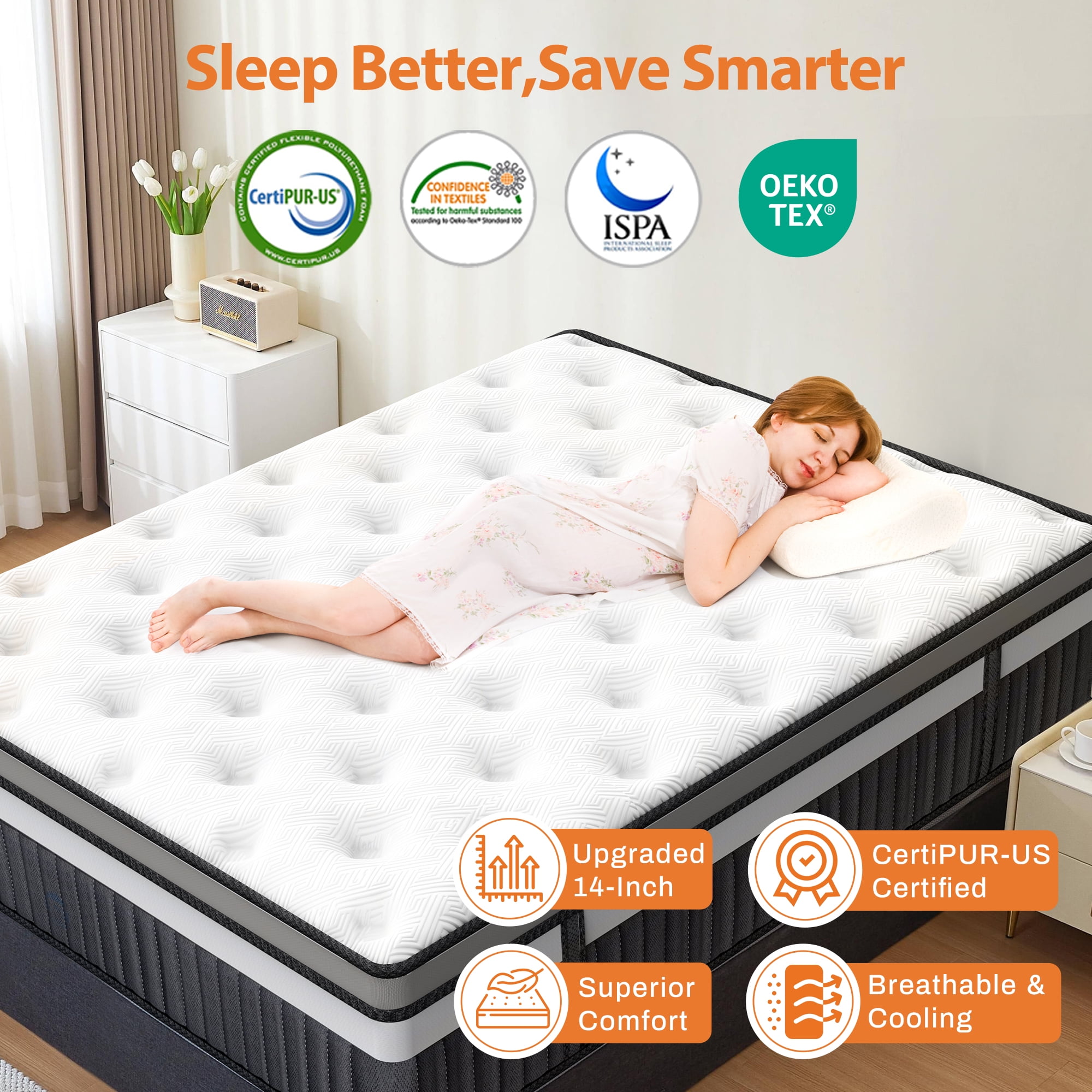 King Size Mattress in a Box, 14in King Mattress, Memory Foam Mattress with Cooling Gel, Pocket Springs for Motion Isolation