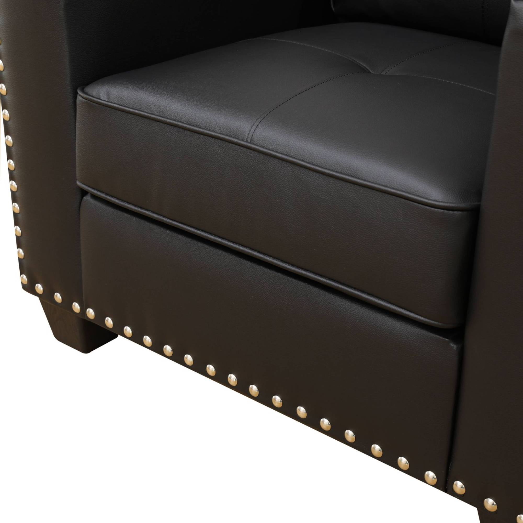Mid Century Leather Sofa Couch, Modern Accent Chair Comfy Single Sofa Lounge Chair for Living Room, Black