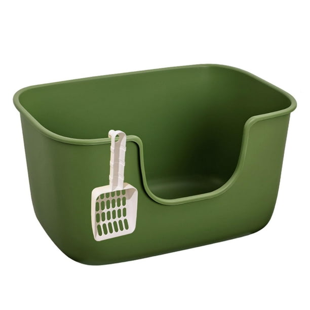 Caja de arena para gatos con tapa abierta, orinal para perros pequeños, orinal a prueba de salpicaduras, sartenes para arena para conejos, hámsteres, Verde oscuro