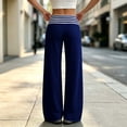 thumbnail image 7 of Zormilly Womens Wide Leg Pants Striped Fold Over Elastic High Waisted Loose Pants Casual Soft Trousers, S-2XL, 7 of 7