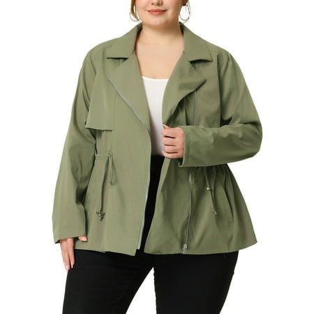 MODA NOVA Juniors Plus Size Zipper Drawstring Boyfriend Jacket Green 2X
