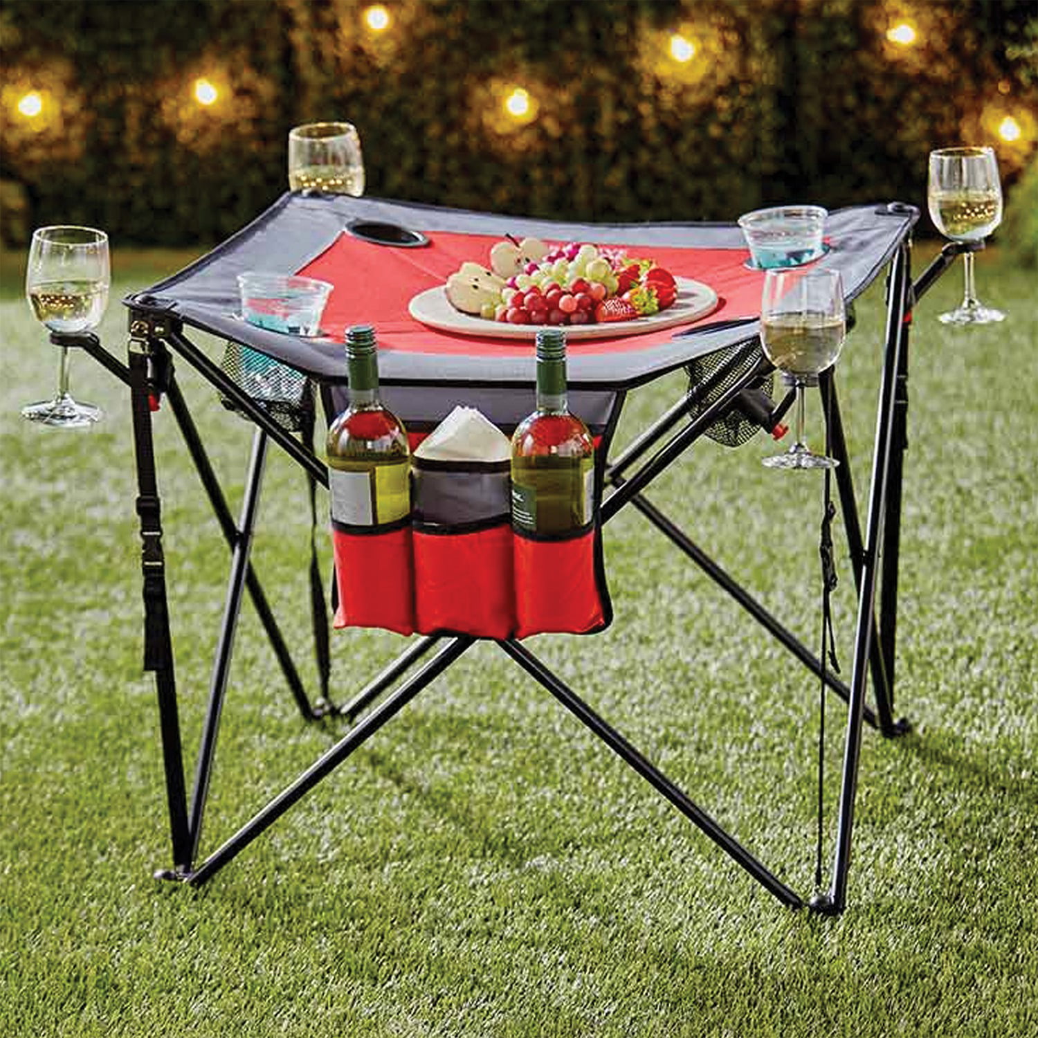SC Outdoor Folding Pop-Up Tailgate Wine Table Pop Up Easily Lightweight and Portable Red/Grey 