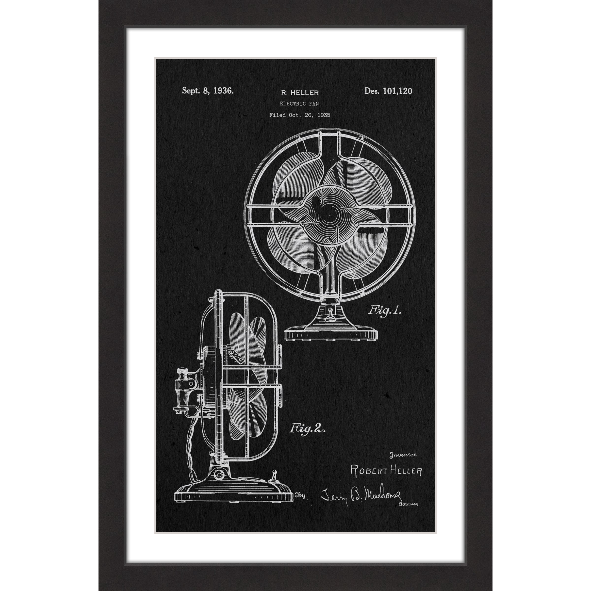 "Electric Fan 1935 Black Paper" Framed Painting Print