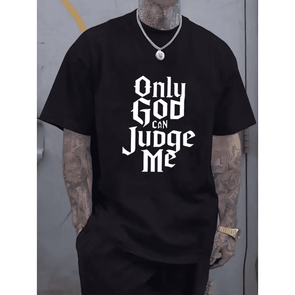 Men’s Only God Can Judge Me Graphic T-Shirt, Christian Faith Casual Crew Neck Short Sleeve Tee