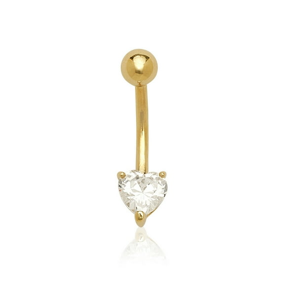 14k Gold Love Heart CZ Curved Barbell Belly Button Navel Ring Dangle Piercing (6mm X 22mm) (Yellow Gold) Body-Piercing-R