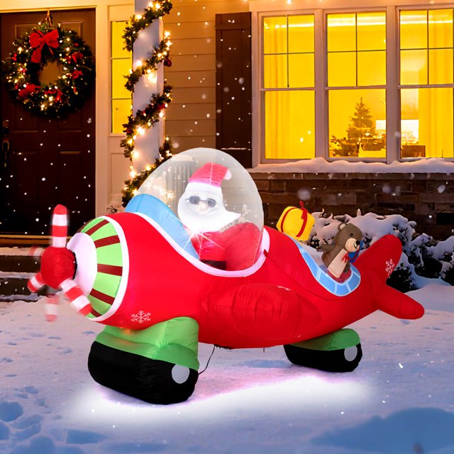 Costway 7.2 FT Christmas Inflatables Airplane with Gift Boxes and Built-in LED Lights
