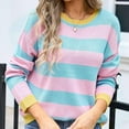 thumbnail image 7 of DondPO Womens Tops Women's 2024 Fall Winter Long Sleeve Knit Sweater Crew Neck Striped Loose Oversized Warm Soft Pullover Tops Casual Blouse Top Sweatshirt for Women Pink S Clearance！, 7 of 7