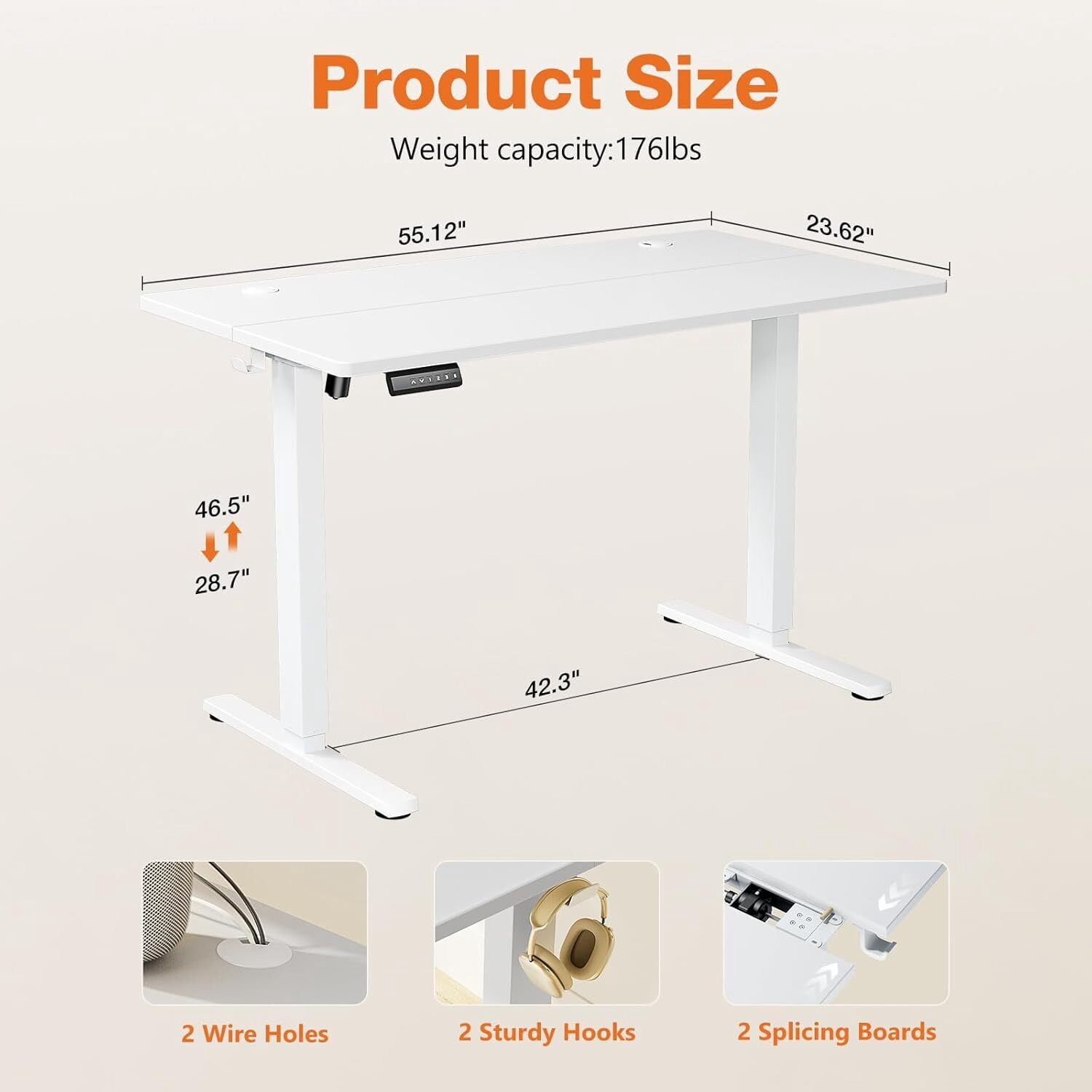 AENKYO Electric Height Adjustable Standing Desk with T-Shaped Metal Frame, Ergonomic Home Office Workstation for Computer, Modern Sit to Stand Desk，White