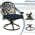 thumbnail image 4 of SOCIALCOMFY 7-Piece Patio Cast Aluminum Dining Set, All-Weather Outdoor Dining Furniture Set, Include 6 Swivel Chairs and a Rectangle Table with Umbrella Hole for Balcony Lawn Garden, Navy Blue, 4 of 7