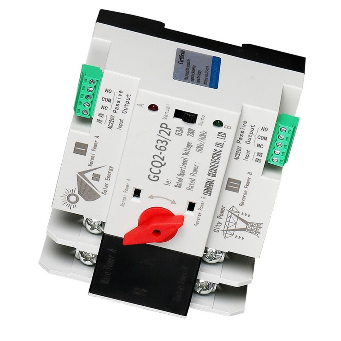 GEYA Solar Inverter Dual Power Automatic Transfer Switch 2P 63A 110V PV To Grid