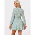 thumbnail image 4 of DARING DIVA V Neck Floral Print Elastic Waist Button Down Mini Dress L Light Blue, 4 of 6