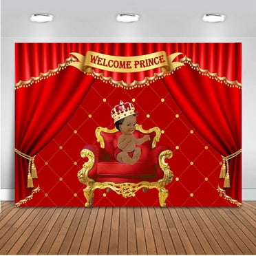 Red Curtain Crown Cute Boy Round Baby Shower Backdrop