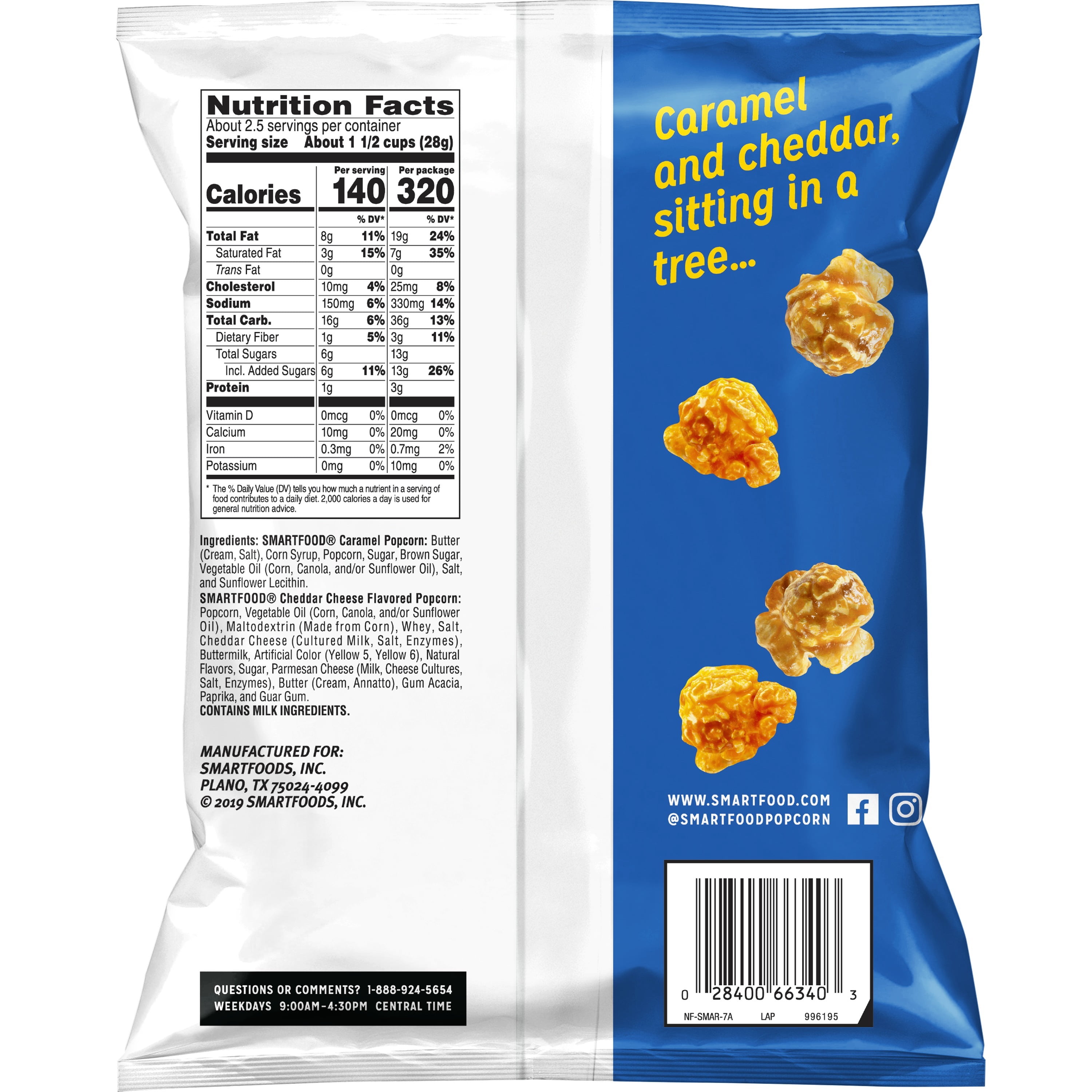 Smartfood Caramel & Cheddar Popcorn, 2,25 oz Bag