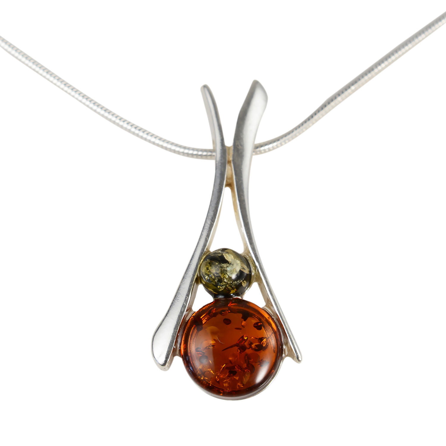 BALTIC HONEY or GREEN AMBER STERLING SILVER HANDMADE CAT SHAPED PENDANT 