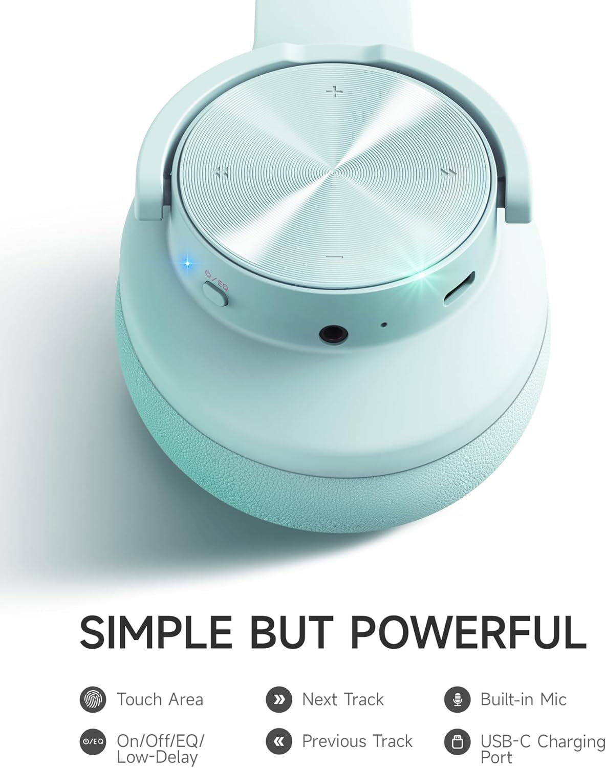 Picun B8 Bluetooth Headphones, 120 Hours Headphone Wireless Bluetooth, Hands-Free Calls, 3EQ & Game Mode, Foldable Headphones Over Ear for Travel Home Office Cellphone PC Cyan