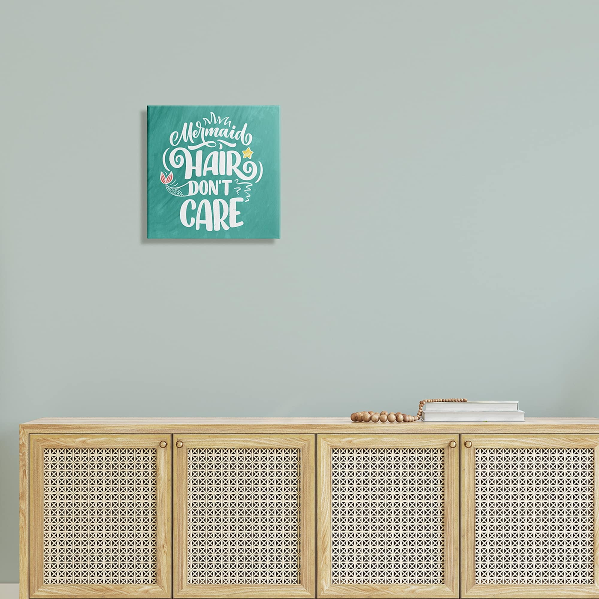 Stupell Industries Mermaid Hair Don't Care Quote Cute Teal Design , 30 x 30, Design by Kim Allen