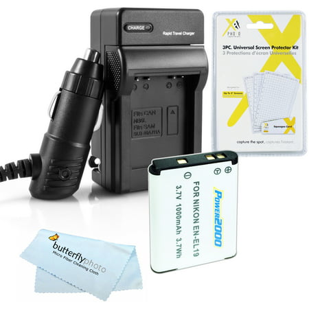 Battery And Charger Kit For Nikon COOLPIX S3700, S2800, S33, S7000, S6900, S100, S3500, S4300, S3300 S6400 Digital Camera Includes Extended Replacement (1000Mah) EN-EL19 Battery + Ac/Dc Charger +
