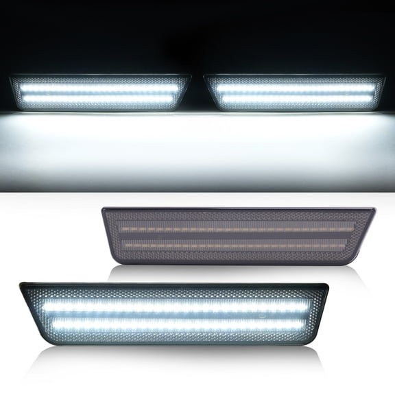 KOJEM 2x Front White Marker Light for 2008-2014 Dodge Challenger Smoke Side Led Lens