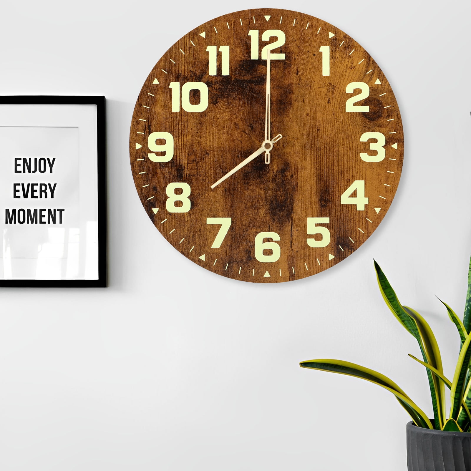 Zeokiar Luminous Wall Clocks Wooden Glow in The Dark Clock 12 inch Silent Non-Ticking Lighted Wall Clock Battery Operated Night Light Clock Home Decoration for Living Room Office Kitchen Bedroom