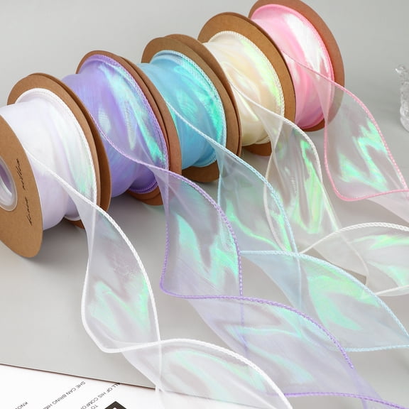 Iridescent Organza Ribbon Set of 5, 2.36 Inch Wide × 10 Yards Each, Sheer Shimmer Craft Ribbon Rolls for Gift Wrapping, Wedding Décor, Party & DIY Crafts