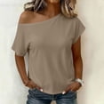 thumbnail image 5 of YUGYXL Womens Cinched Waist Off The Shoulder Tops Dolman Sleeve Banded Bottom Tee Shirts Casual Loose Summer Outfits Khaki Top L, 5 of 9