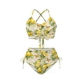 thumbnail image 4 of Xoenoiee Butterfly Lemon Plumeria Flower Print Women's 2 Piece Bikini Set Cutout Swimsuit High Waisted 2026 Summer Beach Swim Bathing Suits for Women, L, 4 of 7