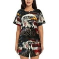 thumbnail image 1 of Fotbe Retro American Eagle A Conjunto de Pijama Estampado para Mujer, 2 Piezas, Ropa de Dormir con Camiseta de Manga Corta y Shorts Suaves-X-Large, 1 of 6