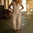 thumbnail image 4 of Guluxicc Womens Hooded Linen Jumpsuit Sleeveless Button Down Utility Pockets Tapered Leg Casual Loose Summer Vacation Overalls, 4 of 7