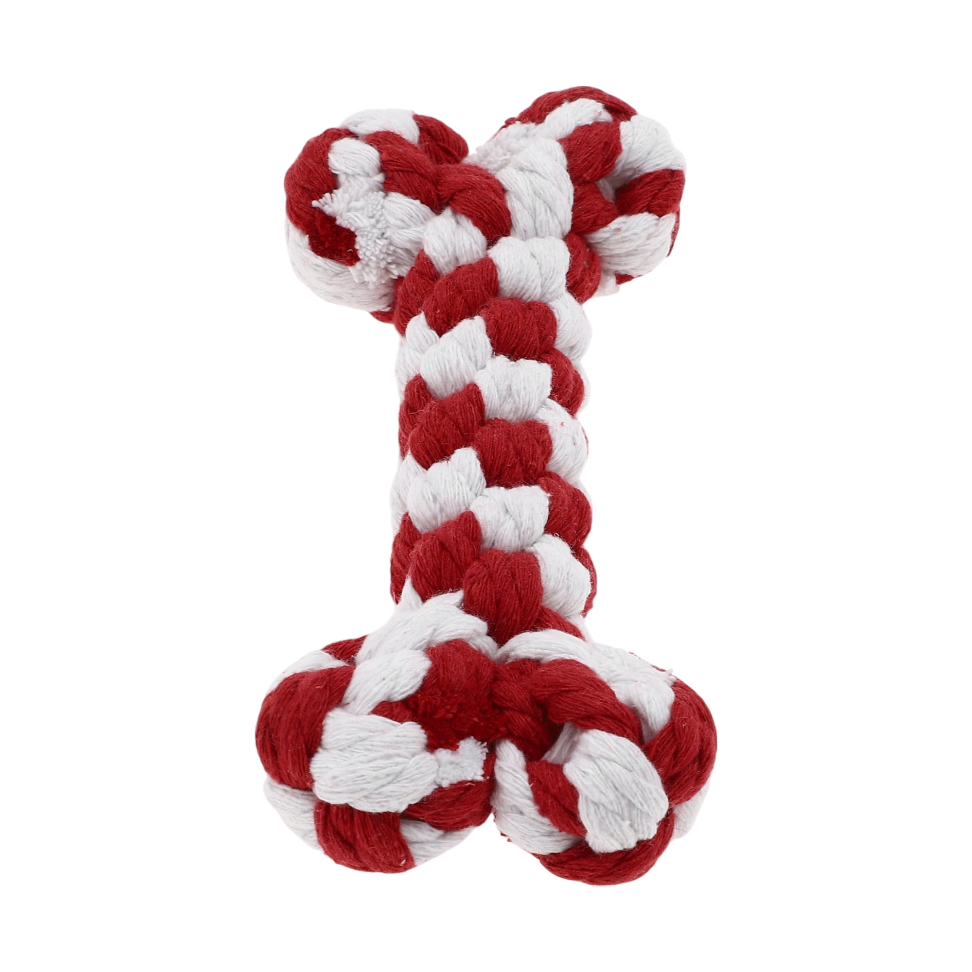 Unique Bargains Durable Braided Cotton Bone Shape Dog Chew Rope Red White