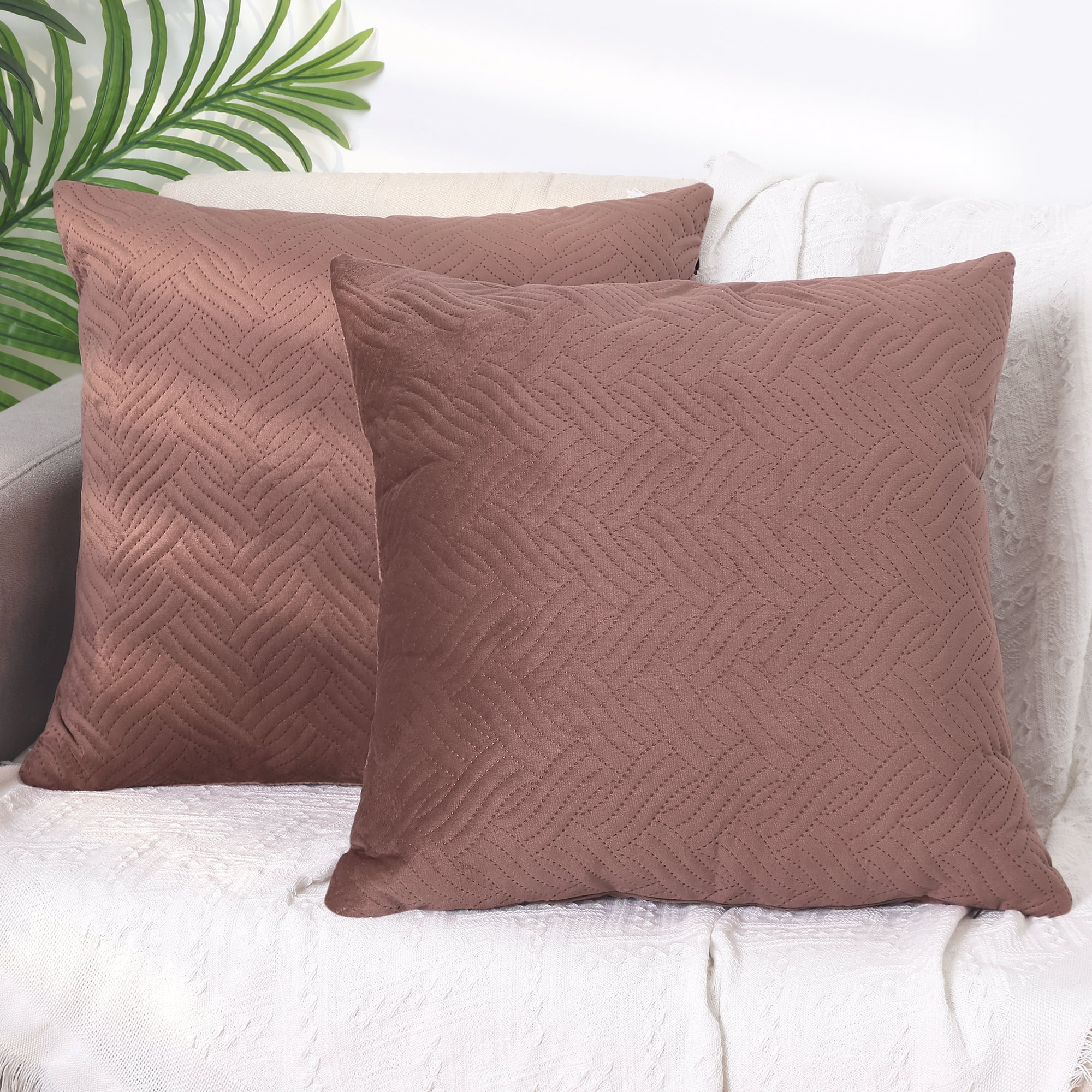 Unique Bargains 2 Soft Velvet Knitted Throw Pillow Covers Spring Decorative Pillow Cases Pink