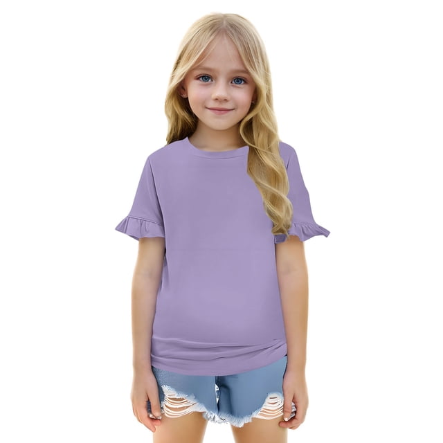 Chemises pour Filles Manches Courtes Unies Col Rond Tenues d'Été Mignonnes pour Filles 3-4 Ans Mode Filles