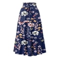 thumbnail image 2 of Minjewel Women's Maxi Skirt Drawstring High Waisted Summer Long Skirts, Lightweight Tiered Flowy Floral Pleated Skirts, Casual Elastic Waist Vacation Style Print Skirt,Navy,L, 2 of 7