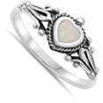 thumbnail image 4 of CHOOSE YOUR COLOR Bali Heart White Simulated Opal Ring .925 Sterling Silver Band CZ Female Size 4, 4 of 4