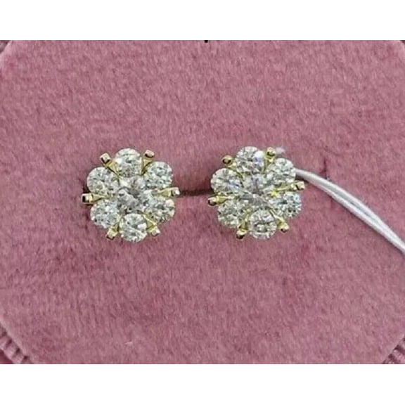 2Ct Lab Created Round Cut Diamond Flower Women's Earrings 14K Yellow Gold Finish